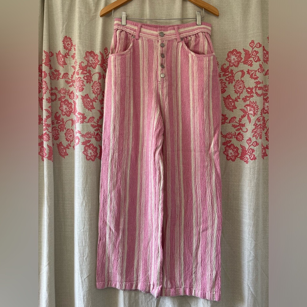 Urban Outfitters Pink Striped Straight-Leg Pants